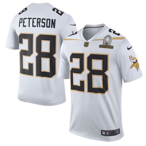 Men's Elite Adrian Peterson Nike Jersey White - #28 Team Rice 2016 Pro Bowl NFL Minnesota Vikings